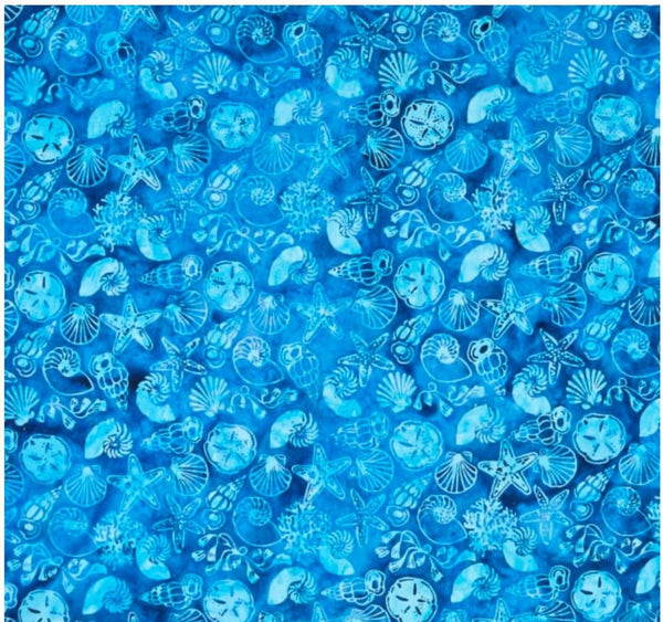 Island Batik -Beach life Lake blue - 112126536 - τυρκουάζ κοχύλια σε σκούρο τυρκουάζ φόντο
